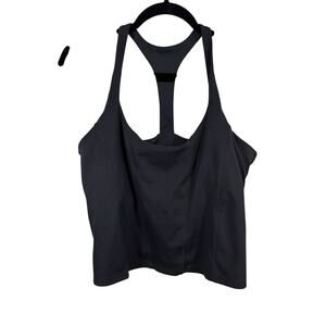 Blogilates Tank Top Womens 1X Black Corset Seam T-Back Racerback Built-In Bra